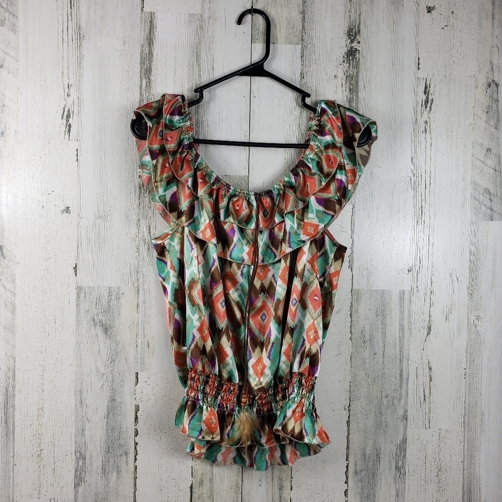 paper tee stretch boho colorful top women's size large